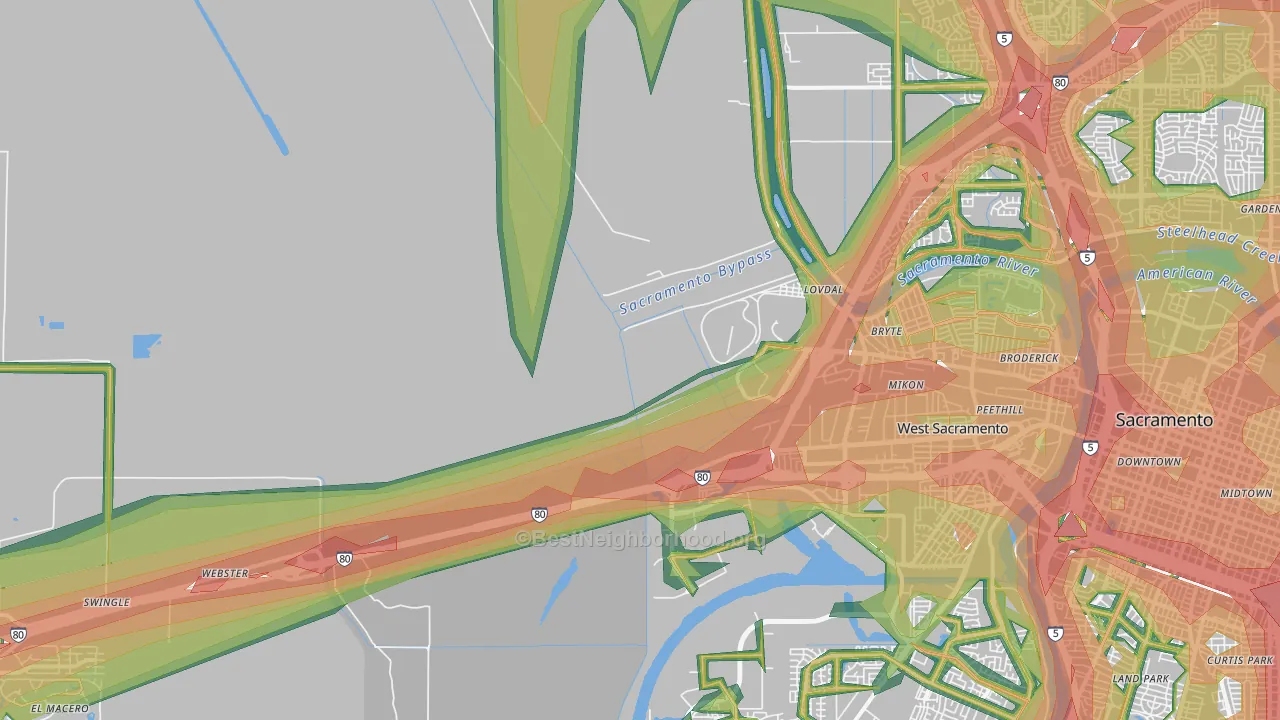 Willowcreek, Sacramento, CA Map of Noise Levels in Willowcreek