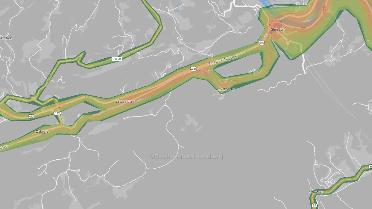 Willowton, WV Map of Noise Levels in Willowton