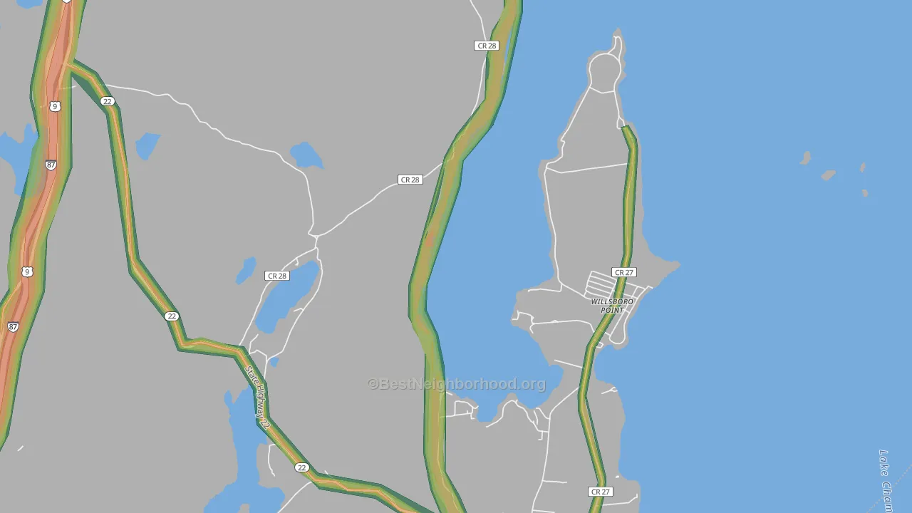 Willsboro Point, NY Map of Noise Levels in Willsboro Point
