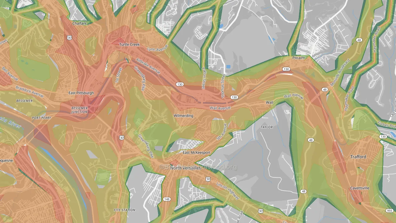 Wilmerding, PA Map of Noise Levels in Wilmerding