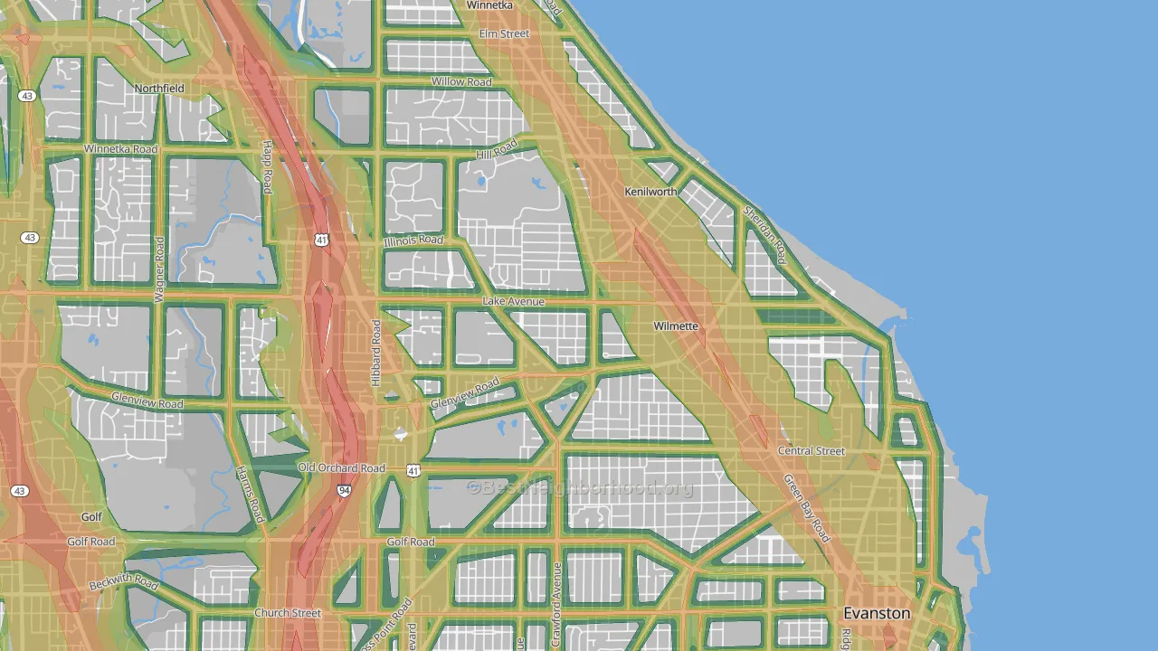 Wilmette, IL Map of Noise Levels in Wilmette