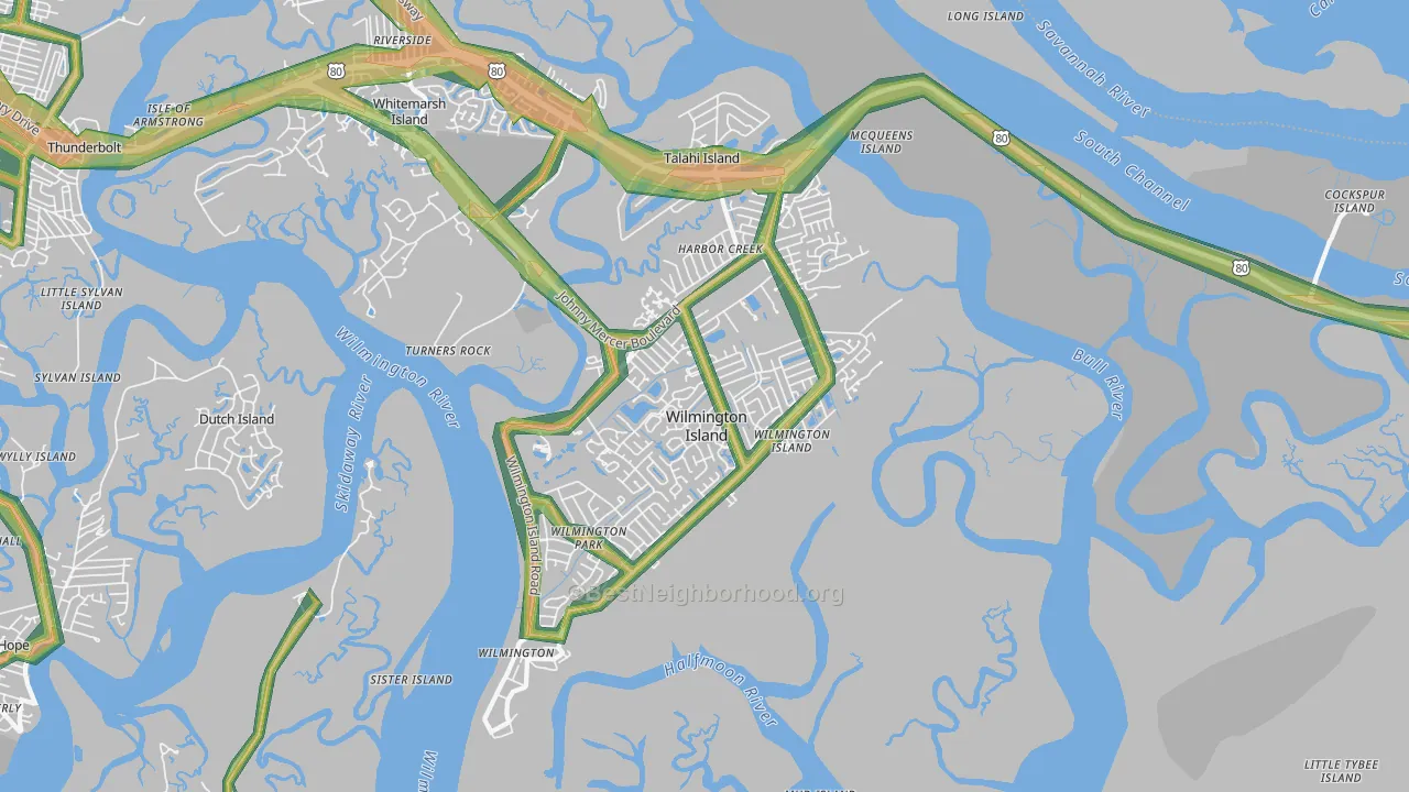 Wilmington Island, GA Map of Noise Levels in Wilmington Island