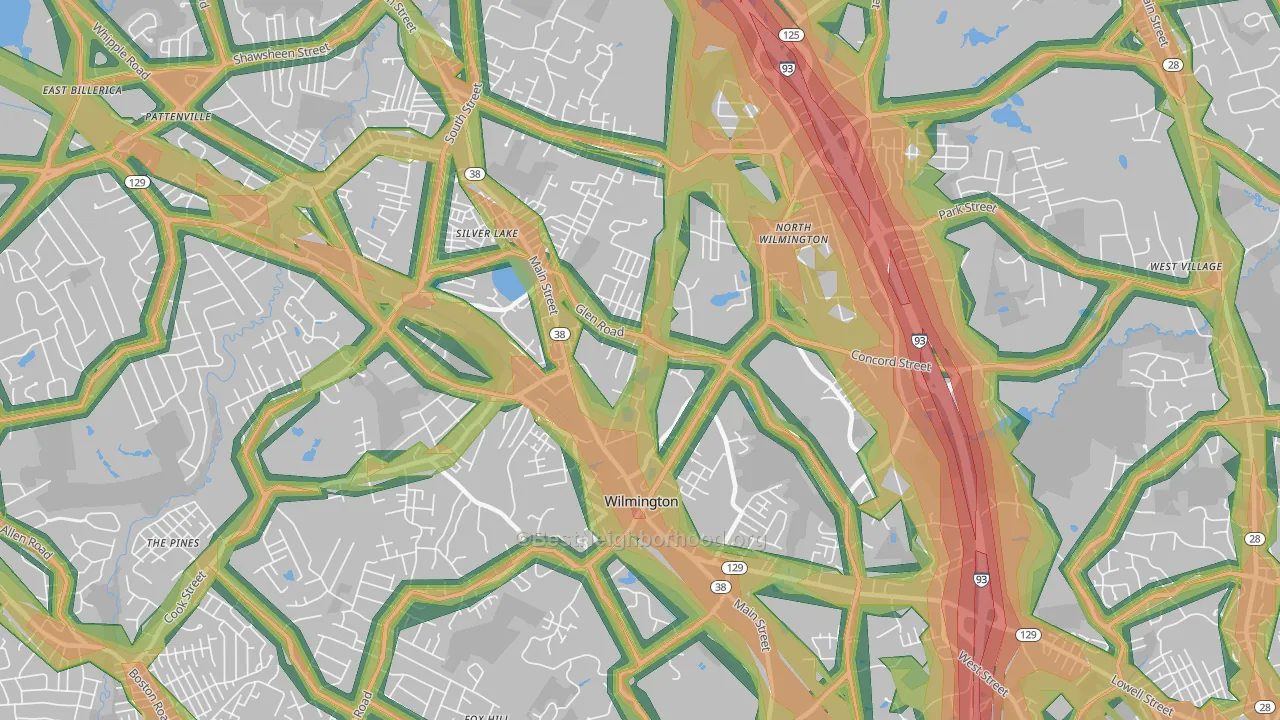 Wilmington, MA Map of Noise Levels in Wilmington
