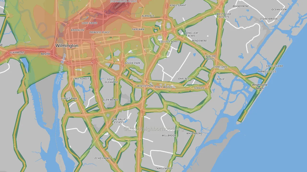 Wilmington, NC Map of Noise Levels in Wilmington
