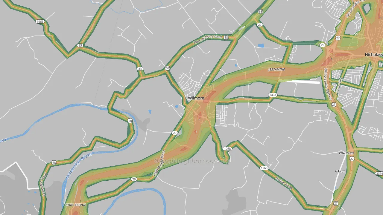 Wilmore, KY Map of Noise Levels in Wilmore