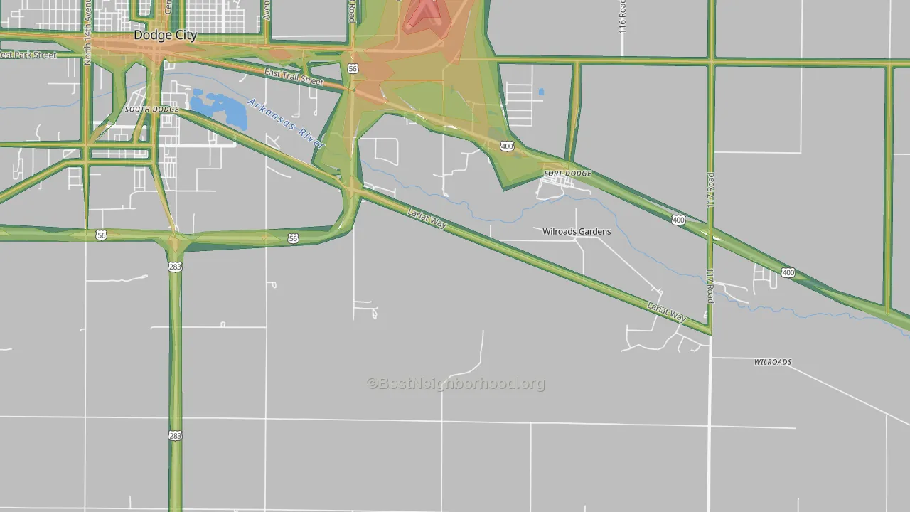 Wilroads Gardens, KS Map of Noise Levels in Wilroads Gardens