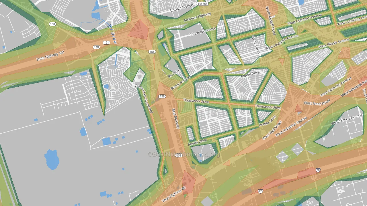 Wilshire Park, Midland, TX Map of Noise Levels in Wilshire Park