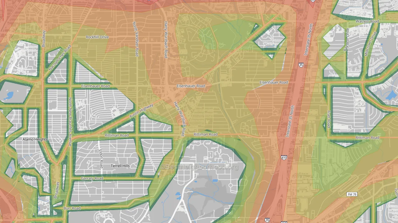 Wilshire, San Antonio, TX Map of Noise Levels in Wilshire