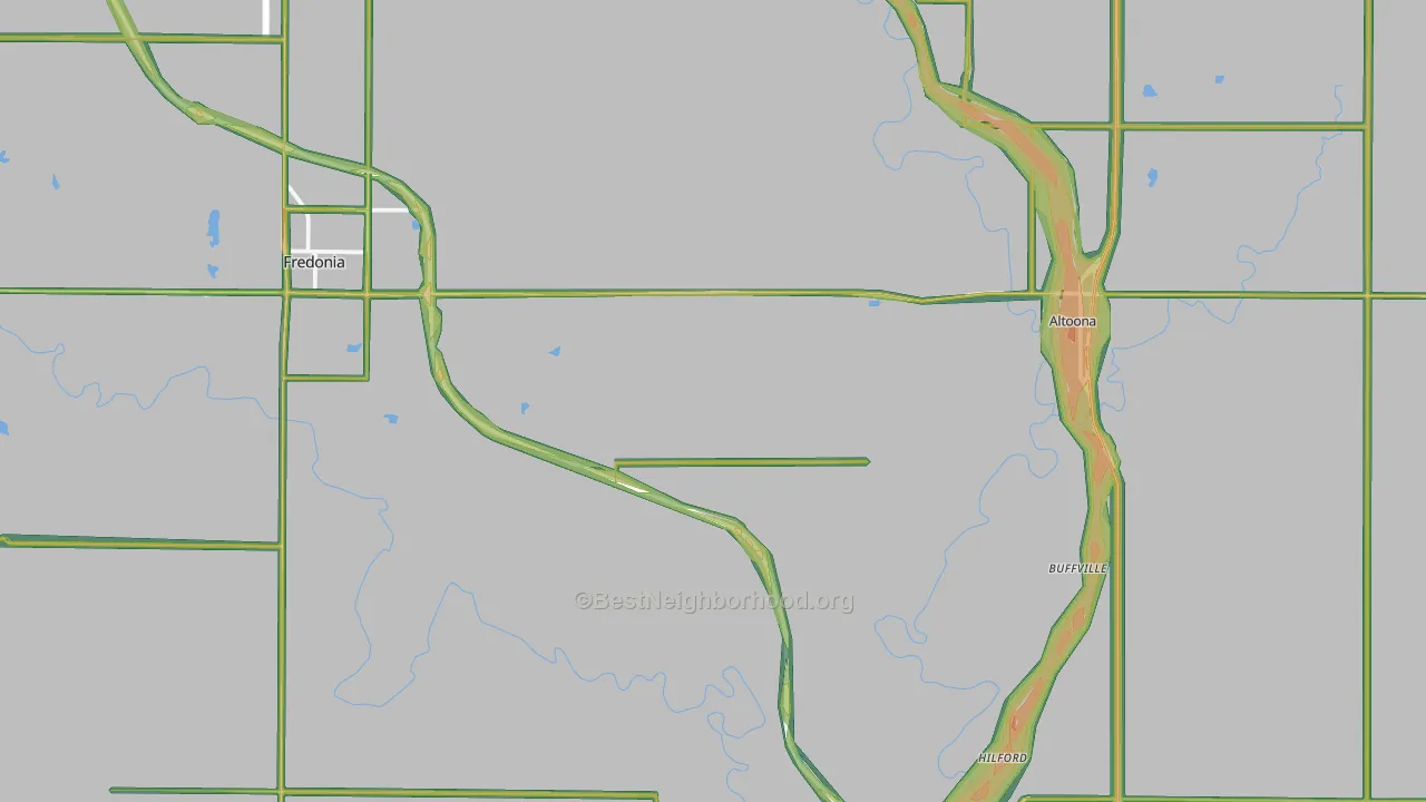 Wilson County, KS Map of Noise Levels in Wilson County