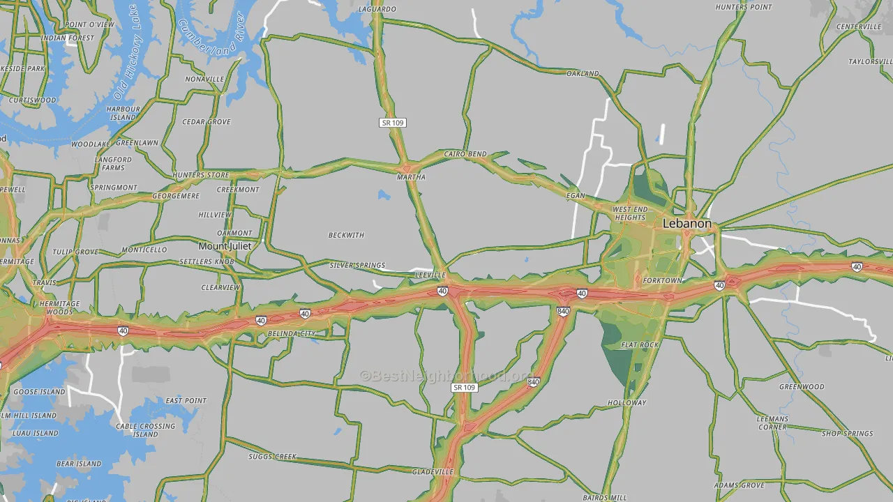 Wilson County, TN Map of Noise Levels in Wilson County