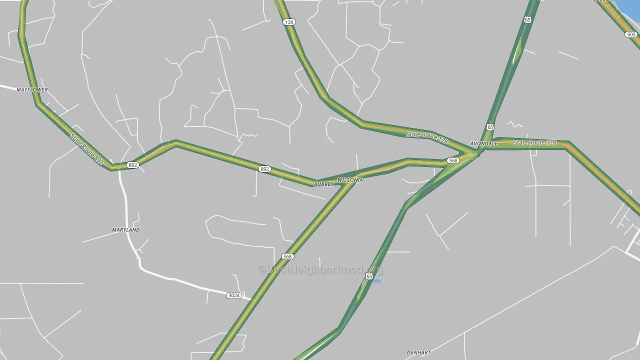 Wilsonia, LA Map of Noise Levels in Wilsonia
