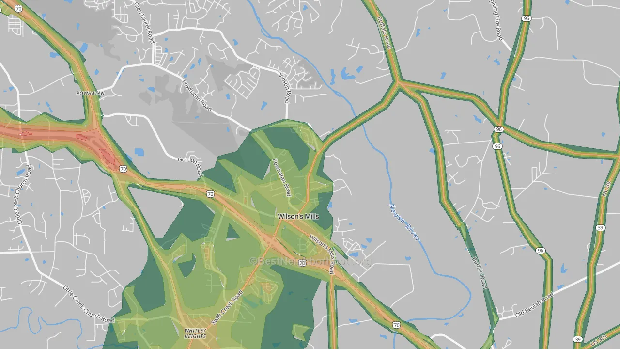 Wilsons Mills, NC Map of Noise Levels in Wilsons Mills