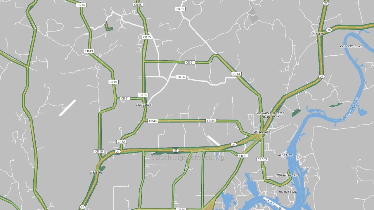 Wilsonville, AL Map of Noise Levels in Wilsonville