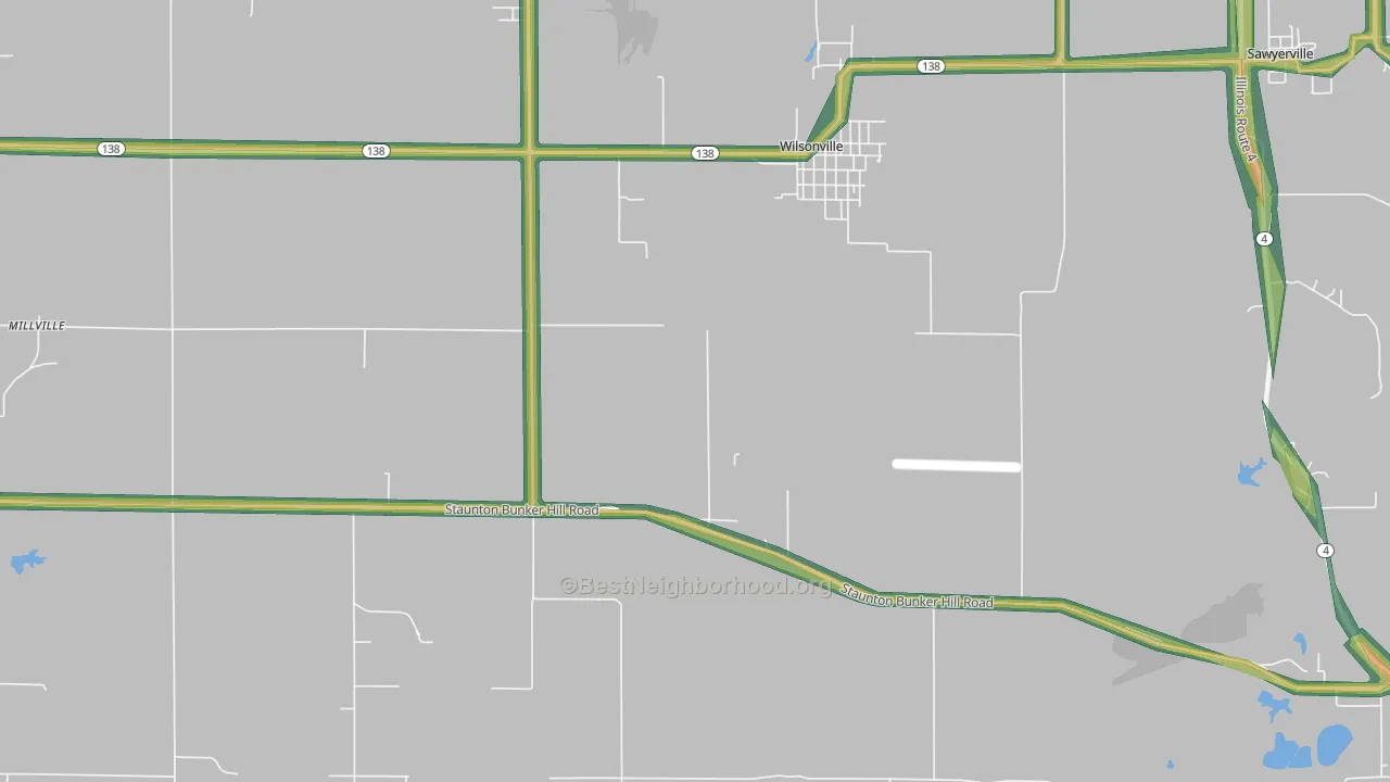 Wilsonville, IL Map of Noise Levels in Wilsonville