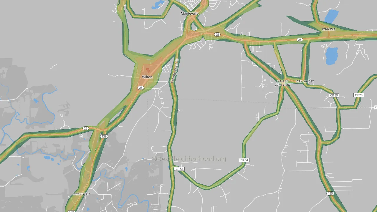 Wilton, AL Map of Noise Levels in Wilton