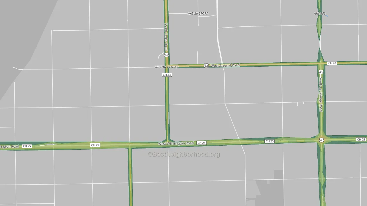 Wilton Center, IL Map of Noise Levels in Wilton Center