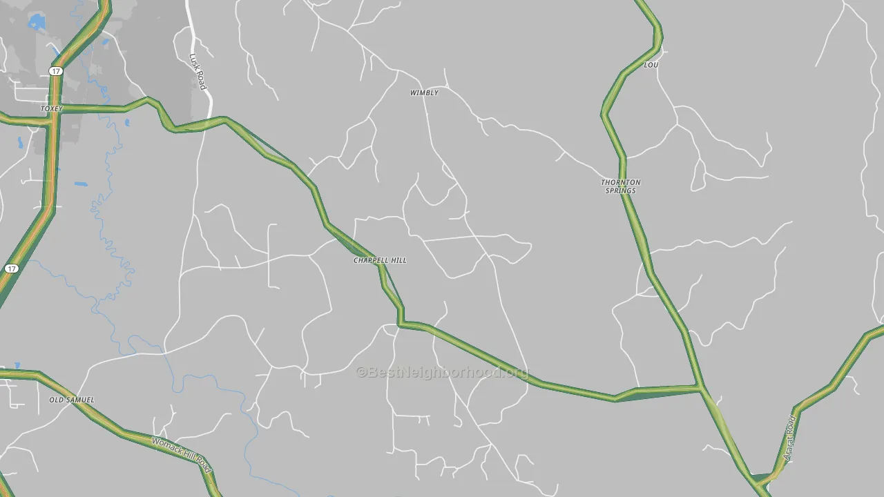 Wimberly, AL Map of Noise Levels in Wimberly