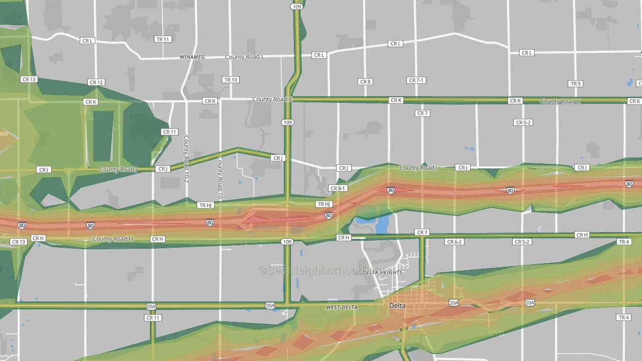 Winameg, OH Map of Noise Levels in Winameg