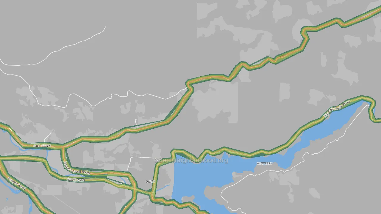 Winberry, OR Map of Noise Levels in Winberry