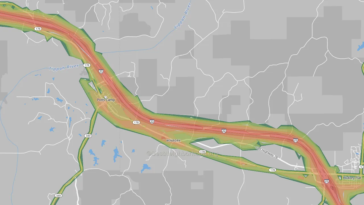 Winborn, MS Map of Noise Levels in Winborn