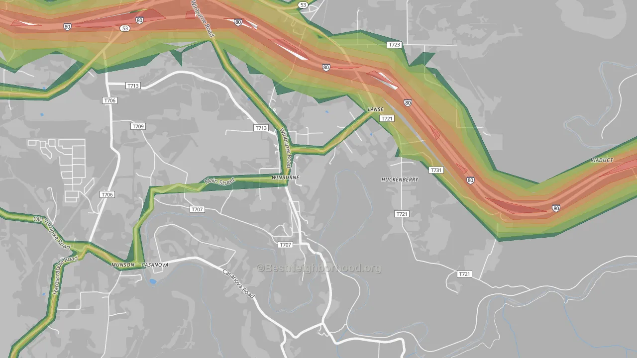 Winburne, PA Map of Noise Levels in Winburne