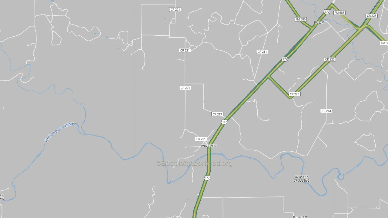 Winchell, TX Map of Noise Levels in Winchell
