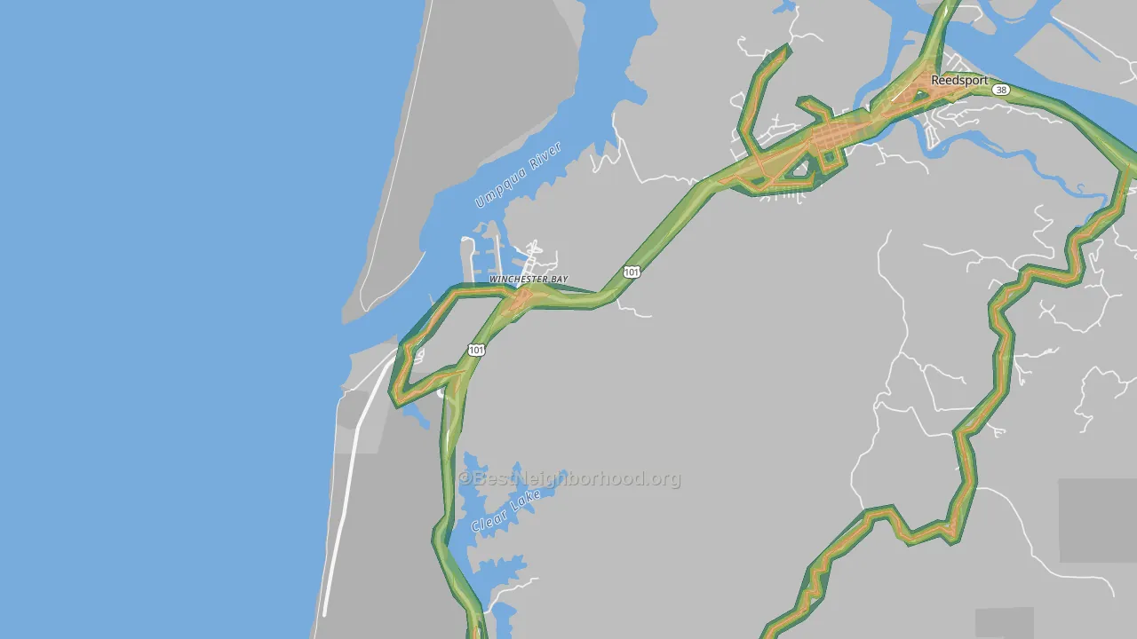 Winchester Bay, OR Map of Noise Levels in Winchester Bay