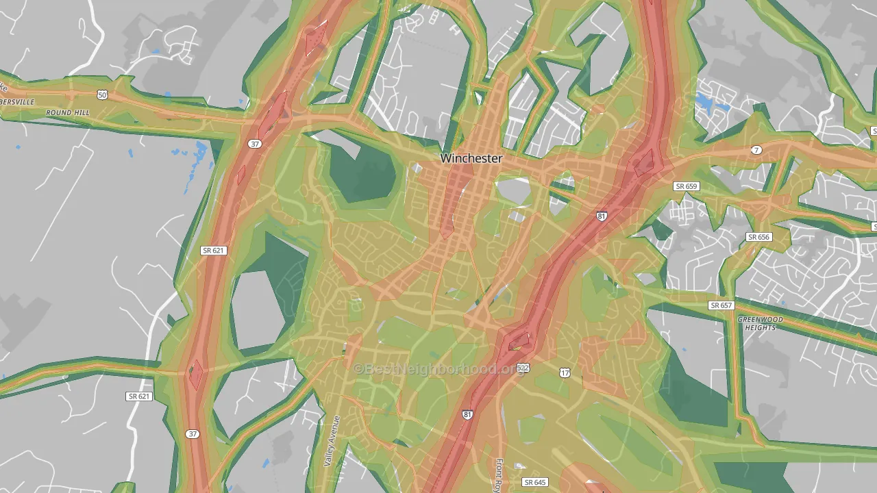 Winchester City, VA Map of Noise Levels in Winchester City