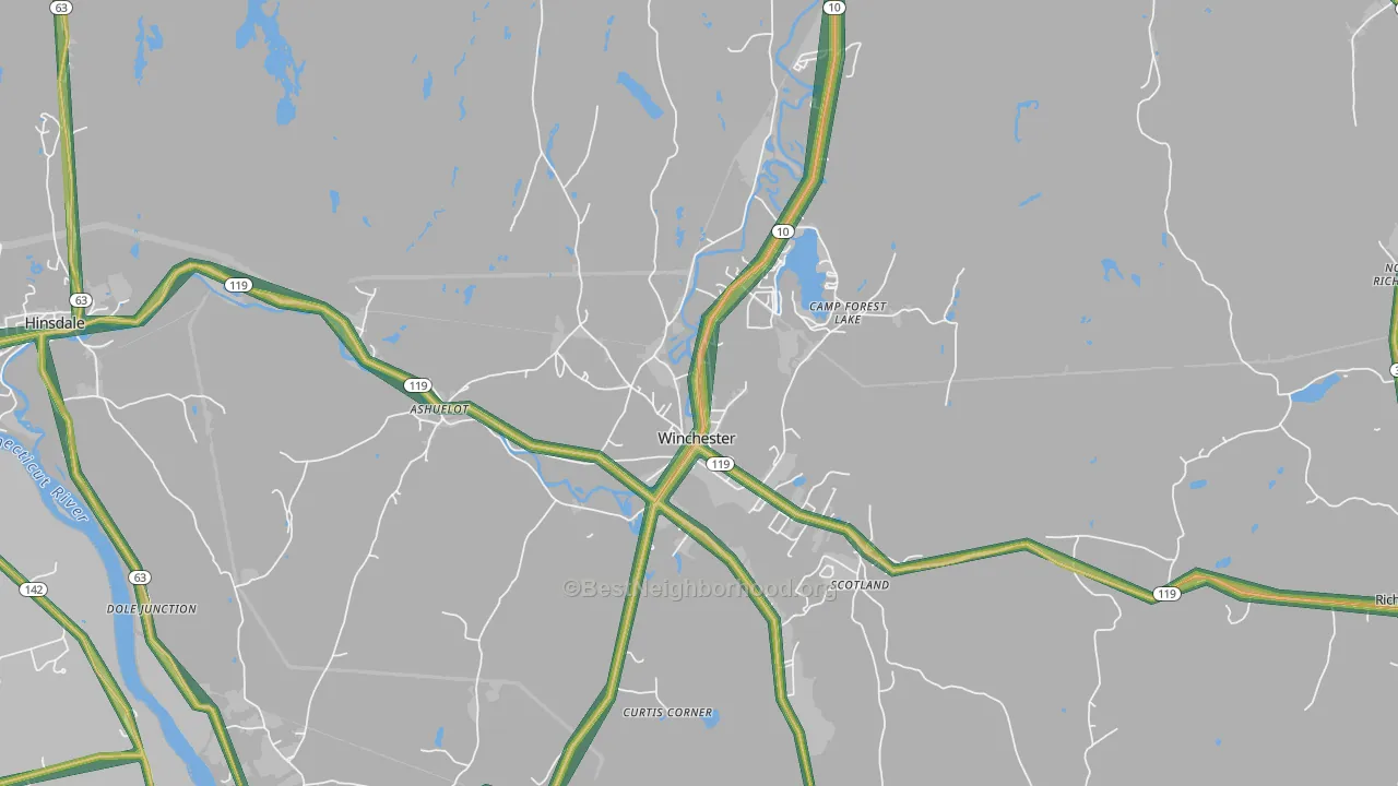 Winchester, NH Map of Noise Levels in Winchester