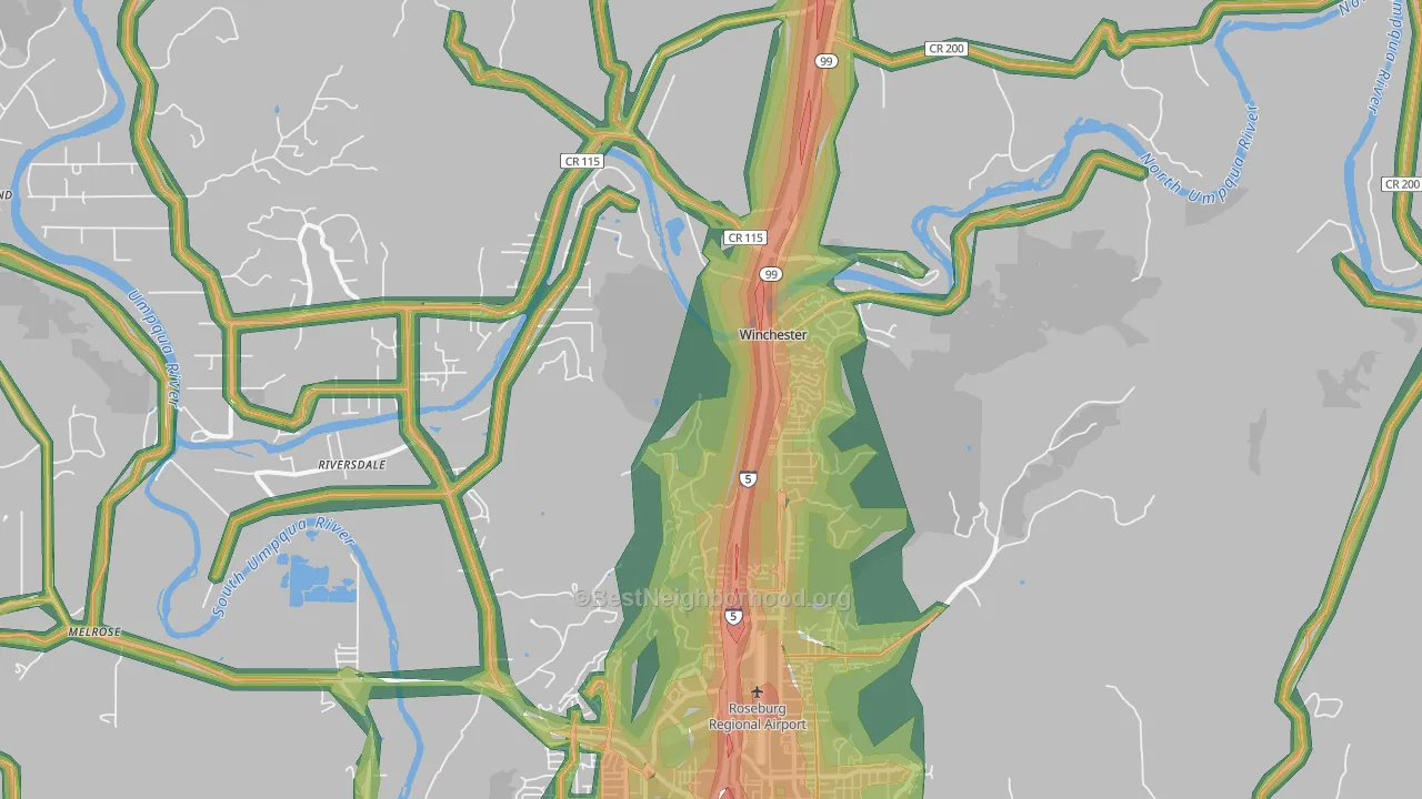 Winchester, OR Map of Noise Levels in Winchester