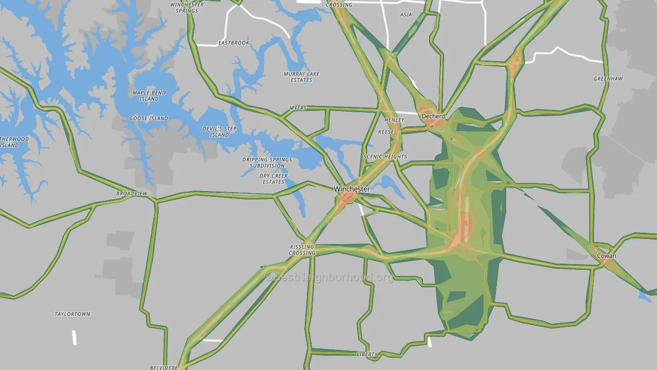 Winchester, TN Map of Noise Levels in Winchester
