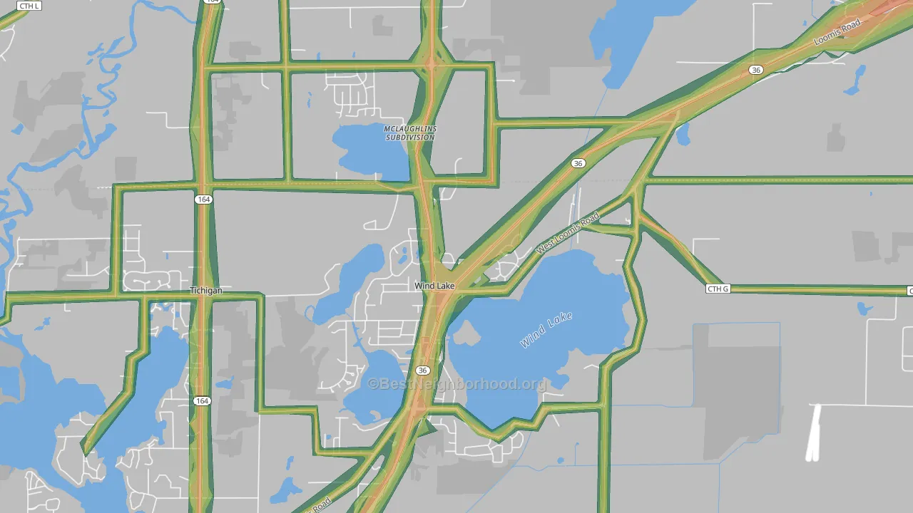 Wind Lake, WI Map of Noise Levels in Wind Lake