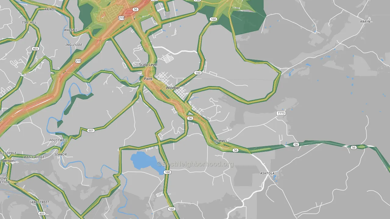 Windber, PA Map of Noise Levels in Windber