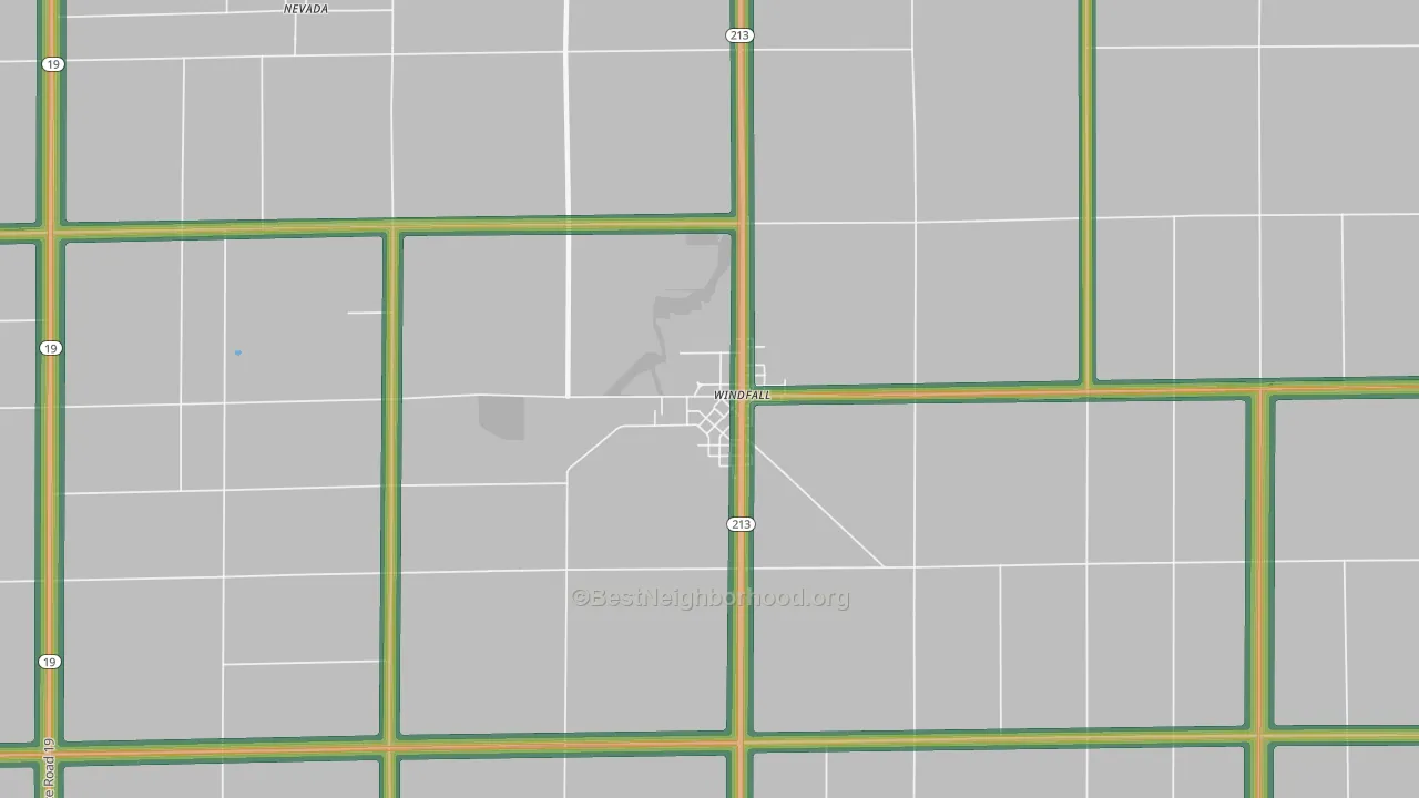Windfall City, IN Map of Noise Levels in Windfall City
