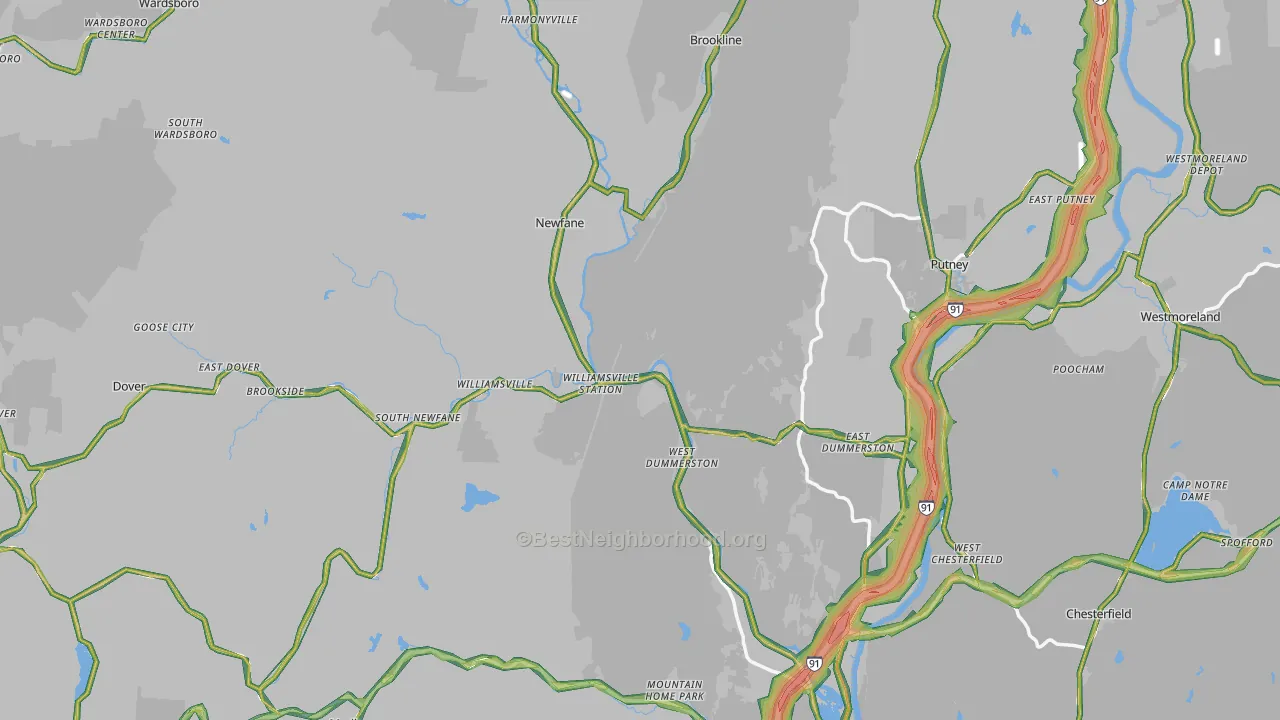 Windham County, VT Map of Noise Levels in Windham County