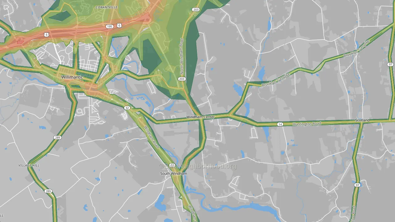 Windham, CT Map of Noise Levels in Windham