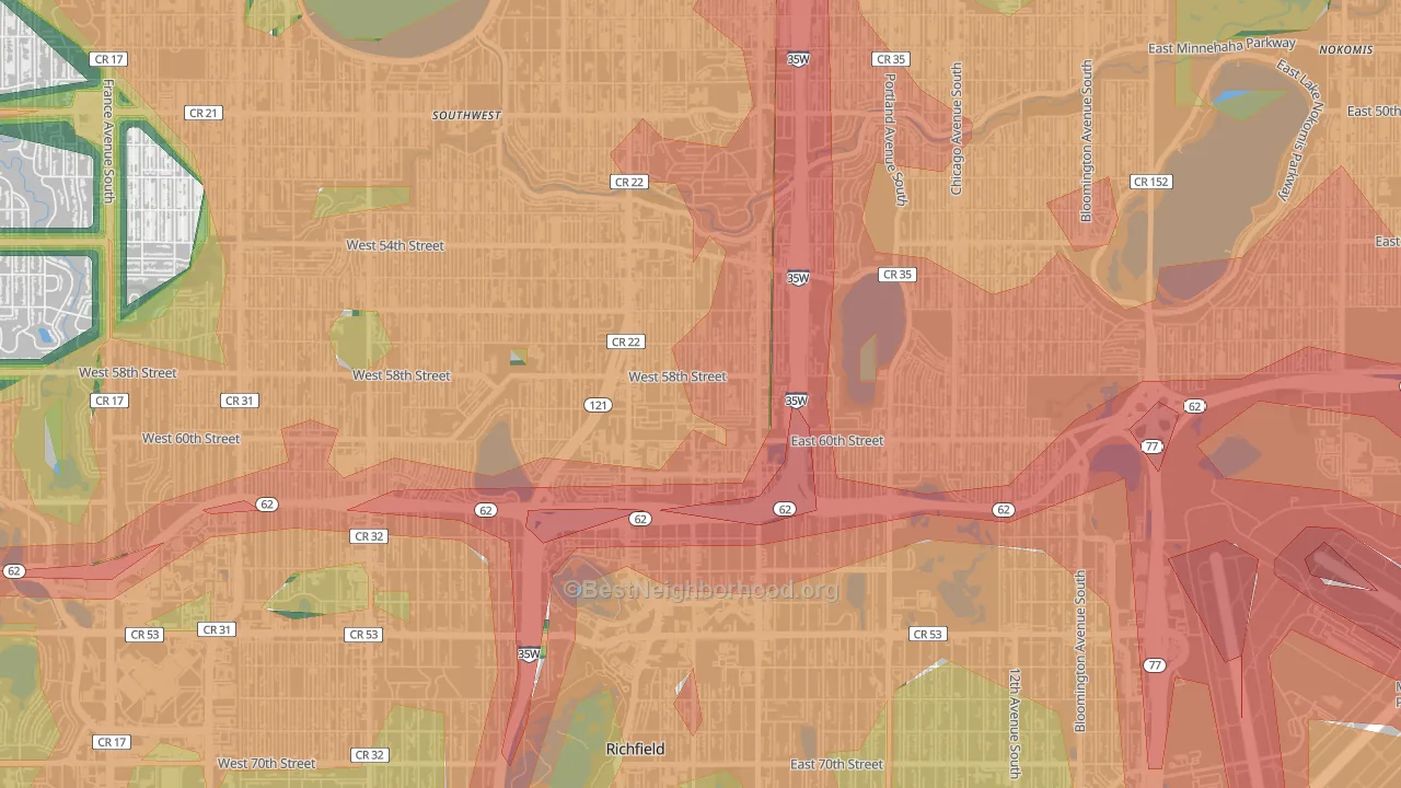 Windom, Minneapolis, MN Map of Noise Levels in Windom