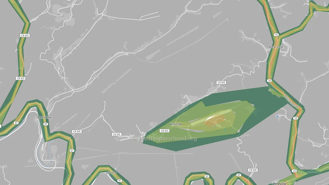 Windom, WV Map of Noise Levels in Windom