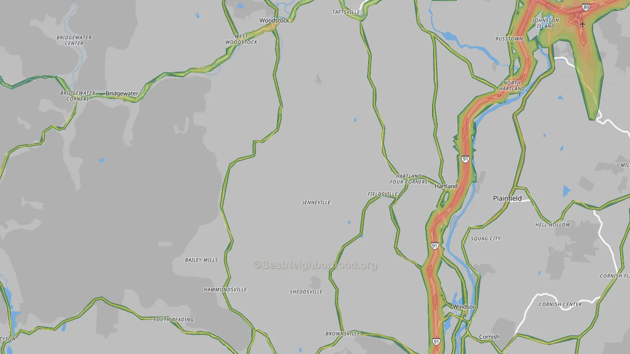 Windsor County, VT Map of Noise Levels in Windsor County
