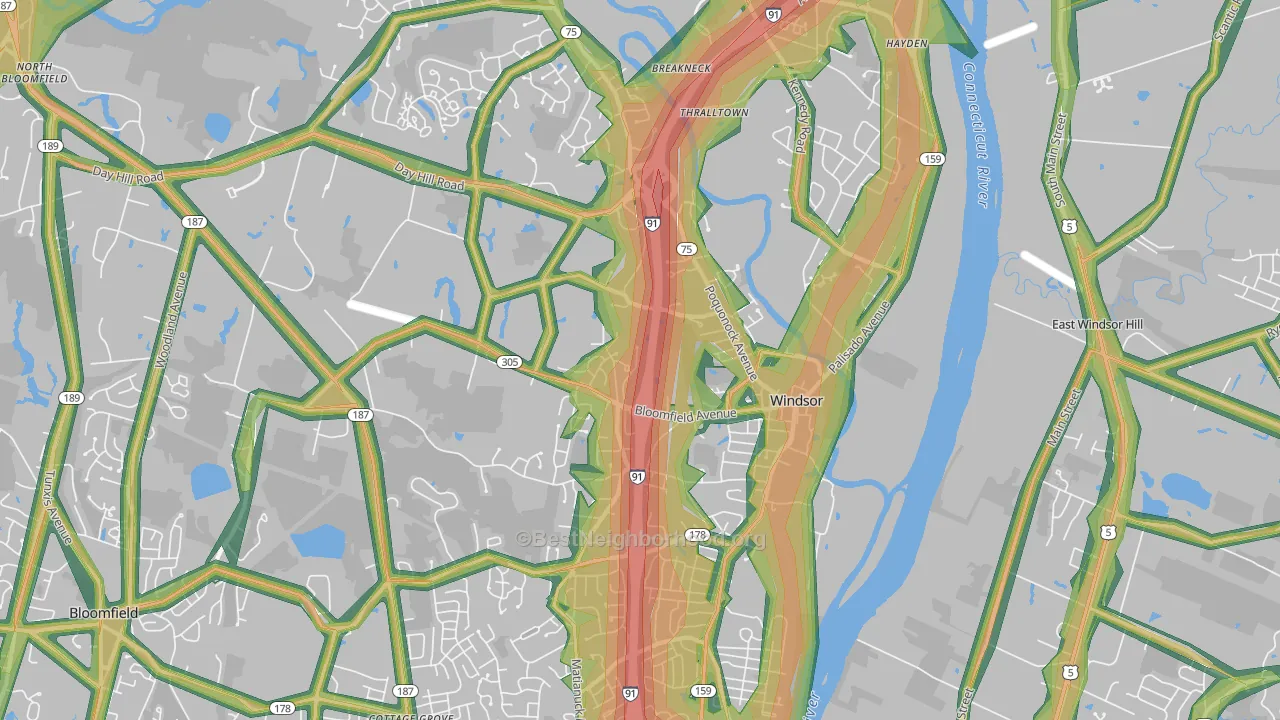 Windsor, CT Map of Noise Levels in Windsor