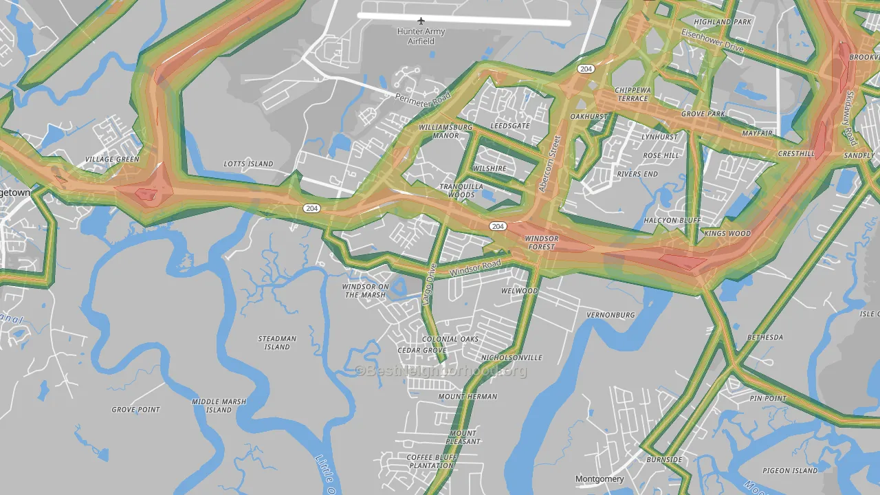 Windsor Forest, Savannah, GA Map of Noise Levels in Windsor Forest