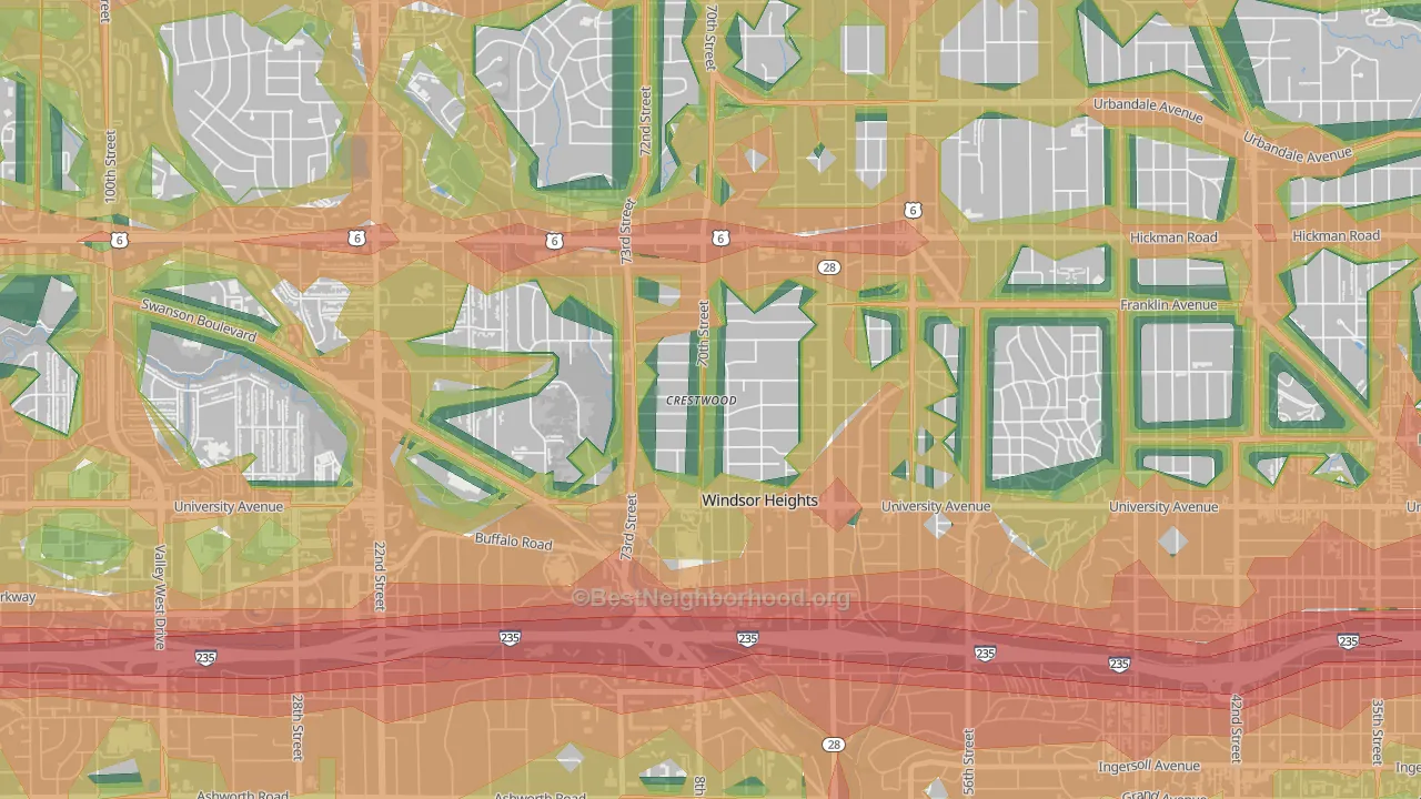 Windsor Heights, IA Map of Noise Levels in Windsor Heights