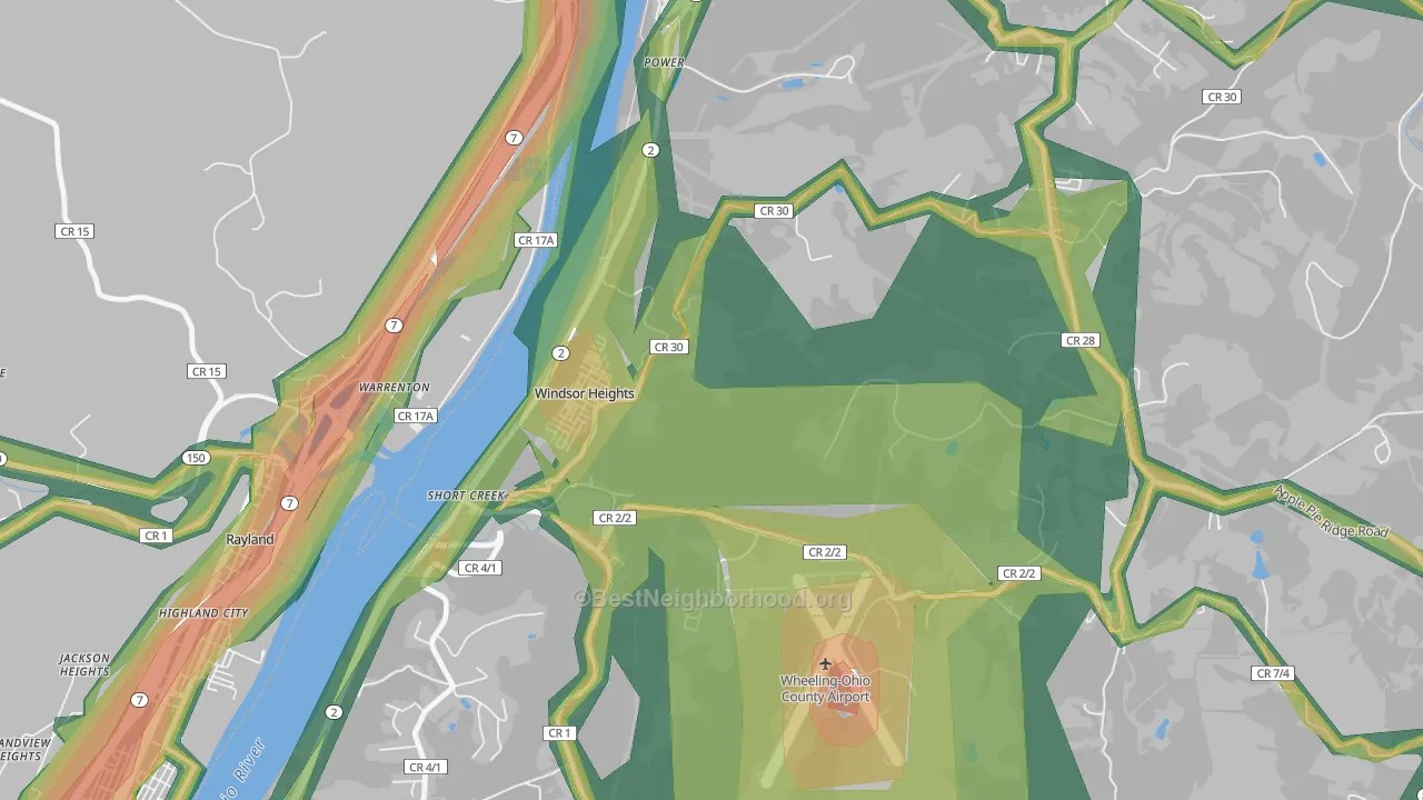 Windsor Heights, WV Map of Noise Levels in Windsor Heights