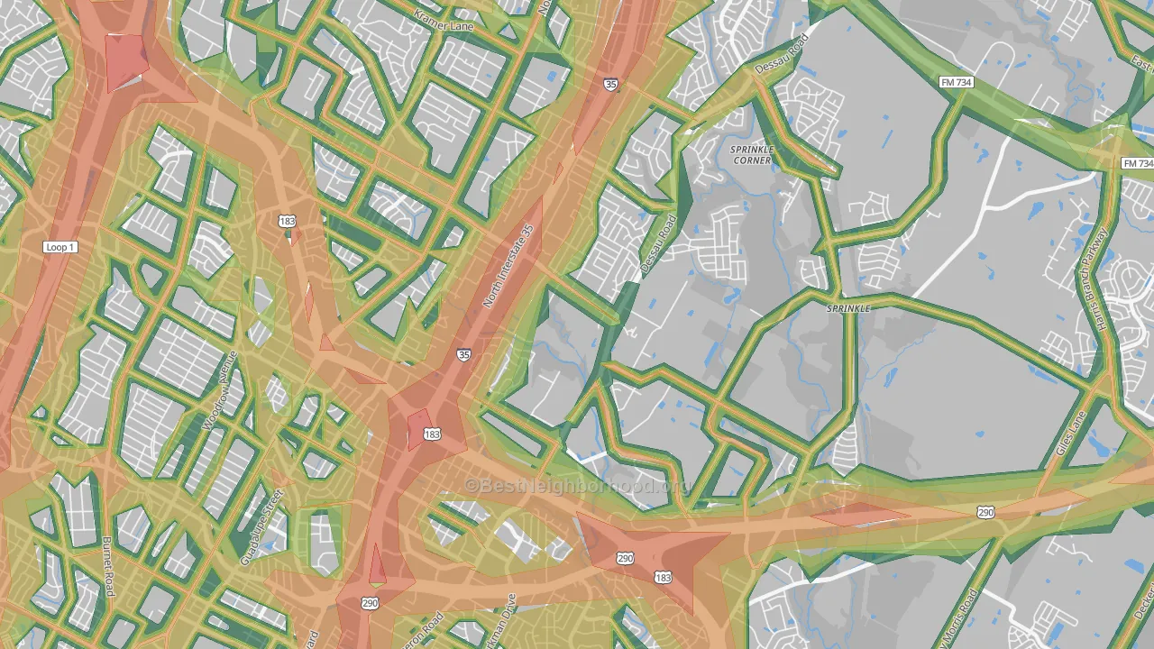 Windsor Hills, Austin, TX Map of Noise Levels in Windsor Hills