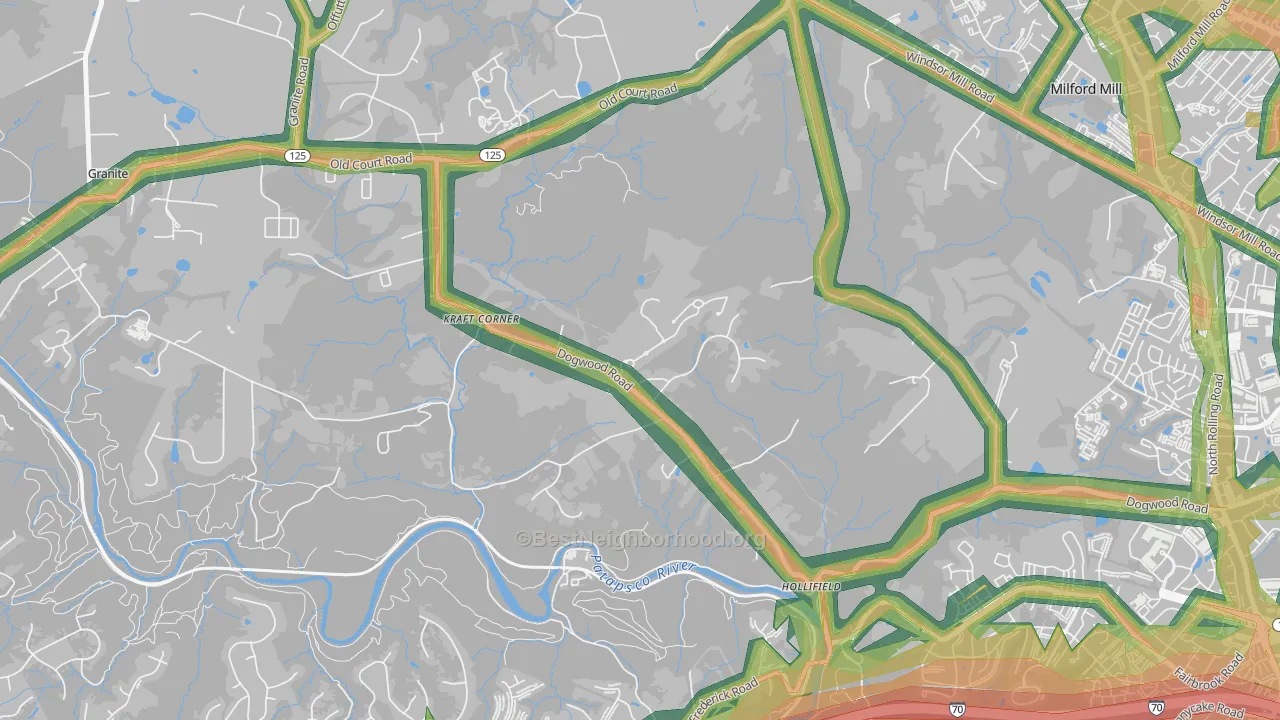Windsor Mill, MD Map of Noise Levels in Windsor Mill