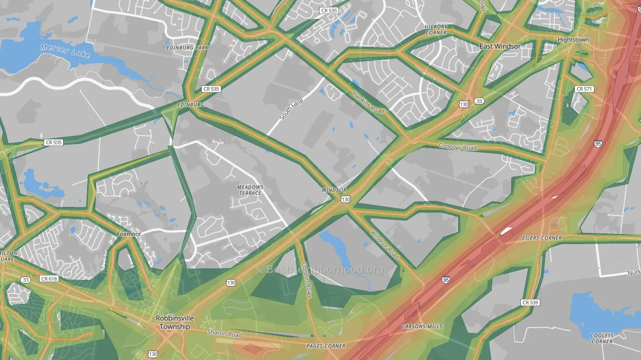 Windsor, NJ Map of Noise Levels in Windsor