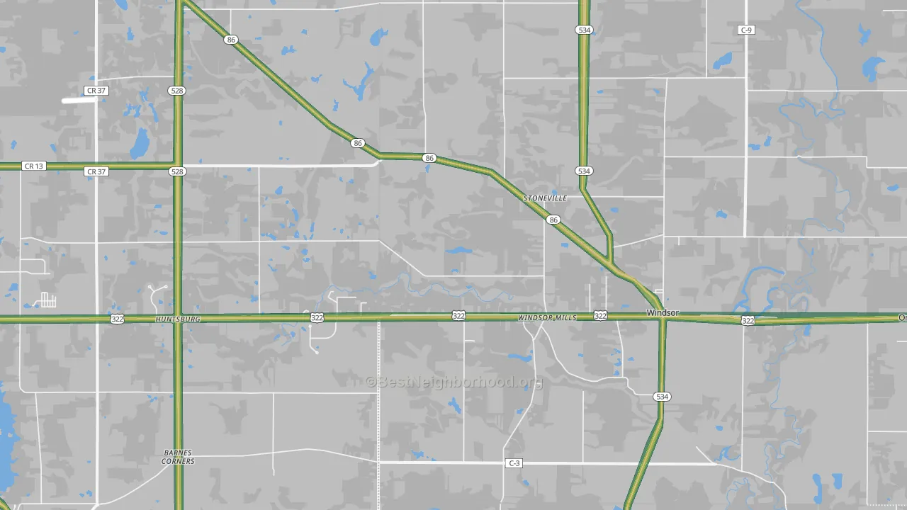 Windsor, OH Map of Noise Levels in Windsor