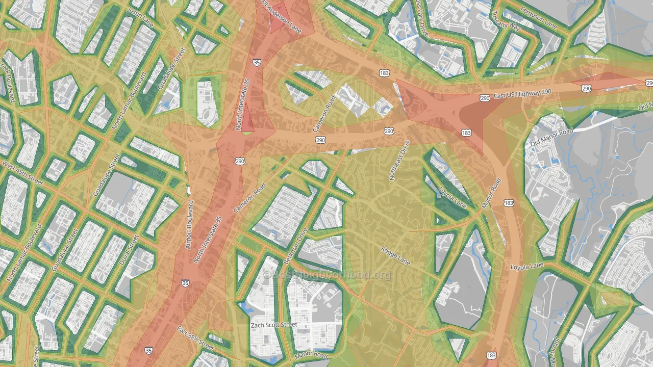 Windsor Park, Austin, TX Map of Noise Levels in Windsor Park
