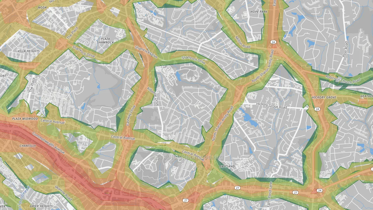 Windsor Park, Charlotte, NC Map of Noise Levels in Windsor Park