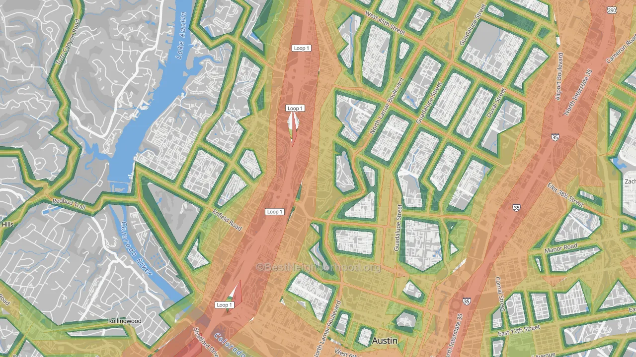 Windsor Road, Austin, TX Map of Noise Levels in Windsor Road